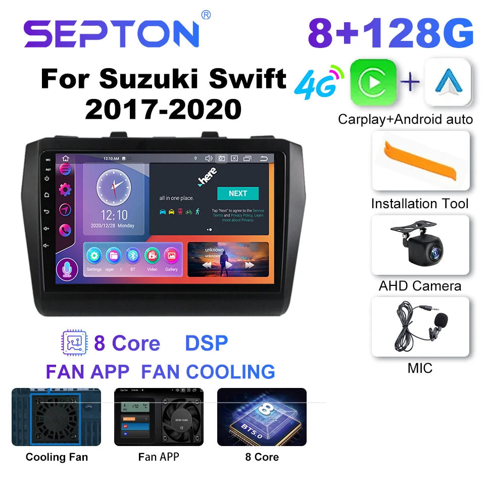 SEPTON Car Radio Stereo Audio for Suzuki Swift 2017-2020
