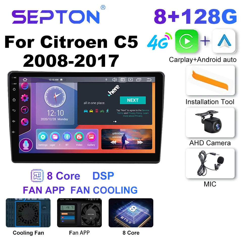 SEPTON Car Radio Stereo Audio for Citroen C5 2008-2017