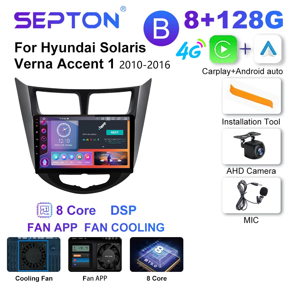SEPTON Car Radio Stereo Audio for Hyundai Solaris Verna Accent 1 2010-2016